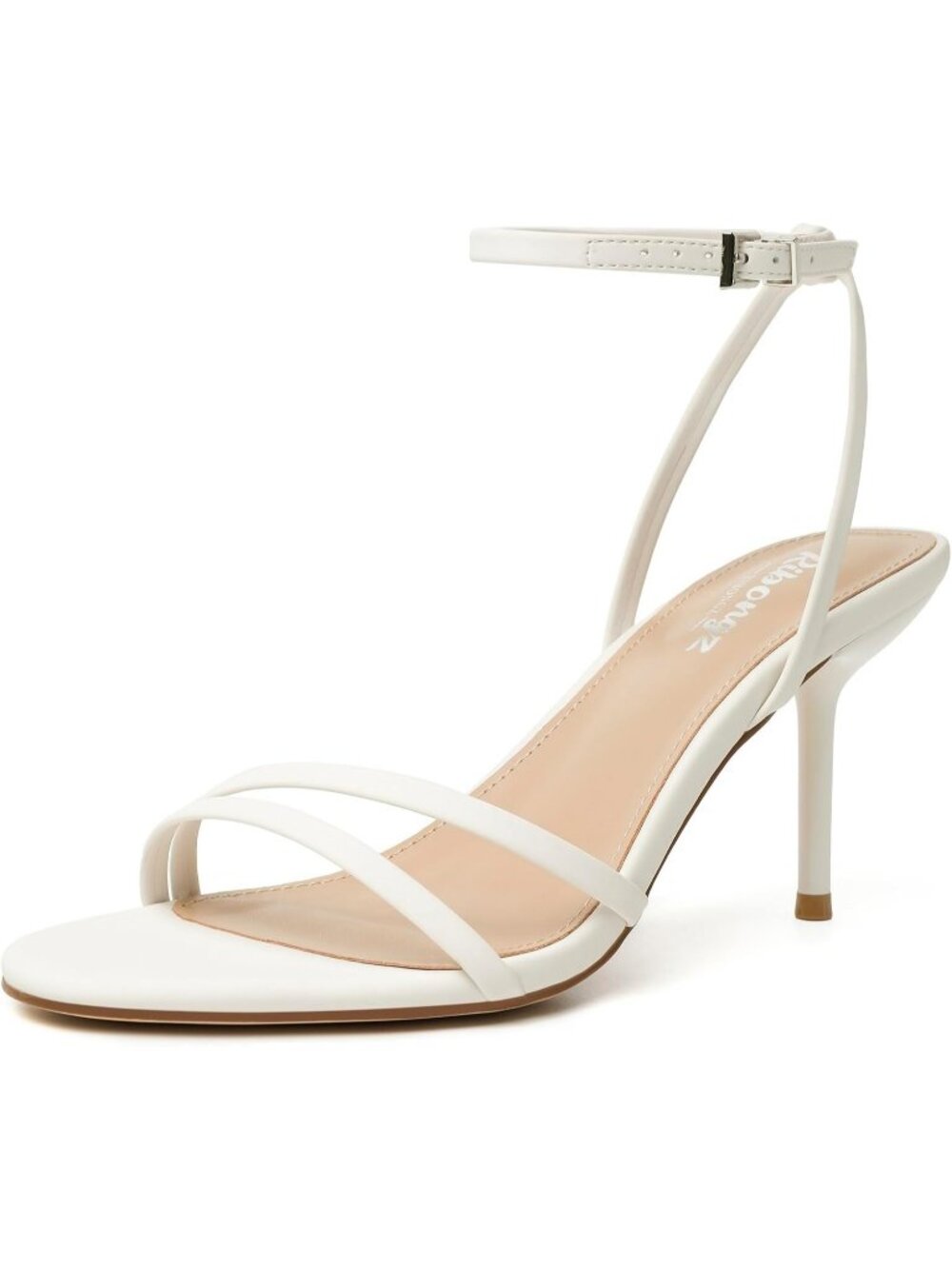 Women's White Round Open Toe Strappy Stiletto Heels with Ankle Strap Sandals